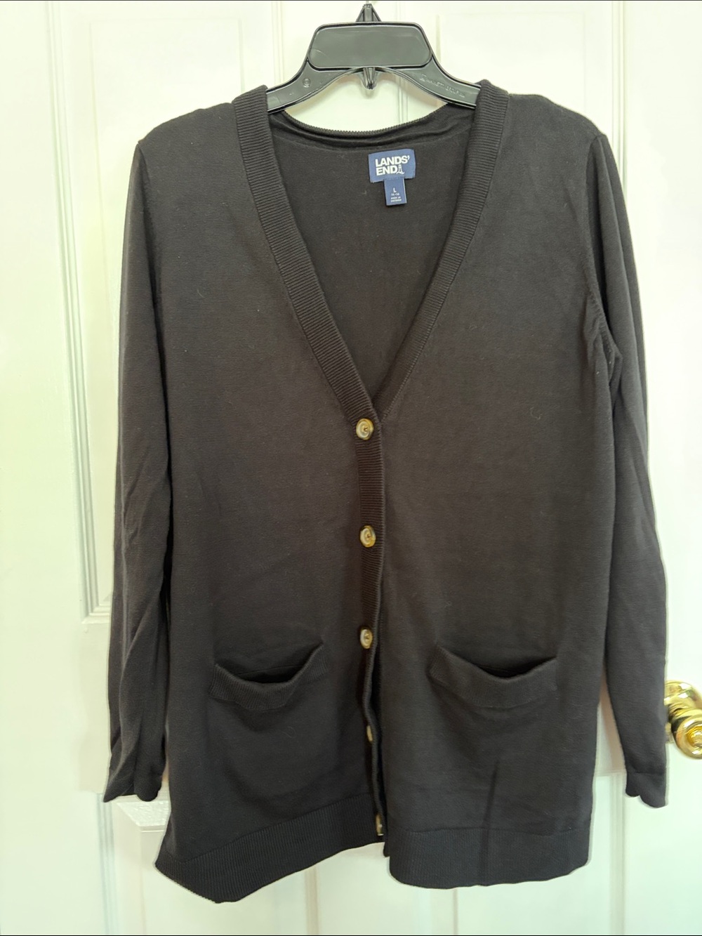 Lands' End Women’s Black Button-front Cardigan Sweater